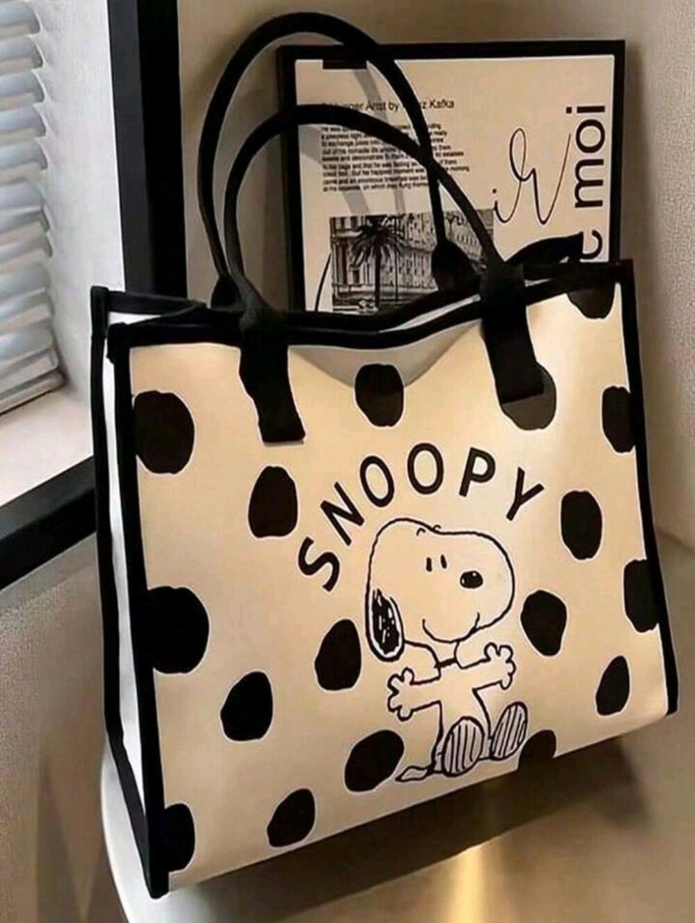 Snoopy Black & Cream Canvas Tote Bag